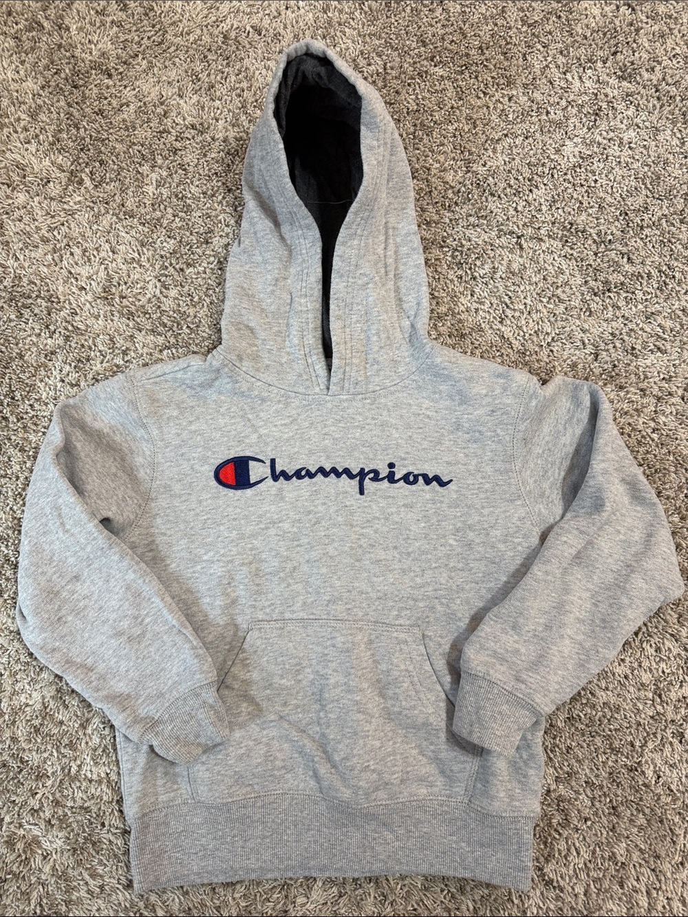 Champion Kids Grey Hooded Sweatshirt-Pullover/Pockets-Size 7